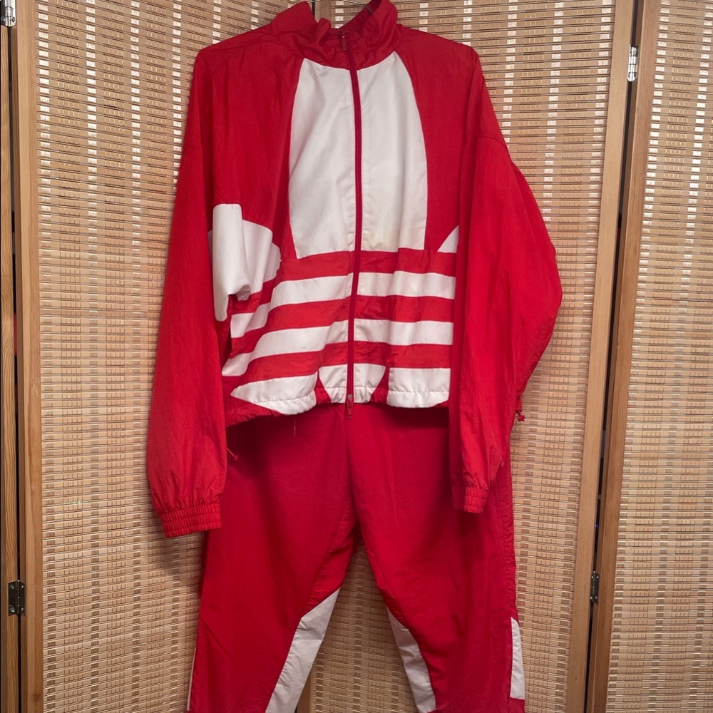 Red and White Kids Windbreaker and pants sport Set